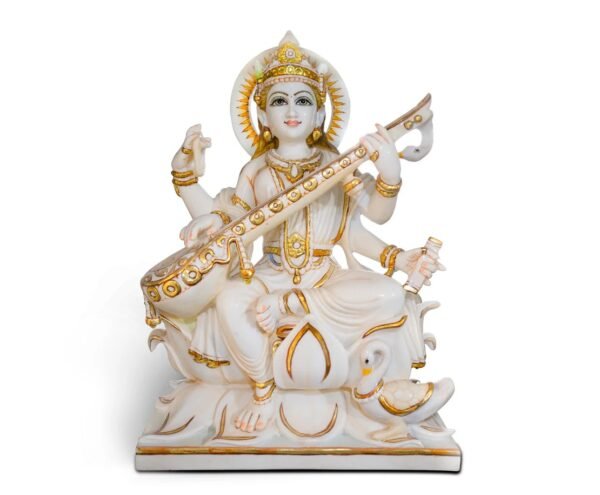 Maa Sarswati  White Marble Statue - Image 2