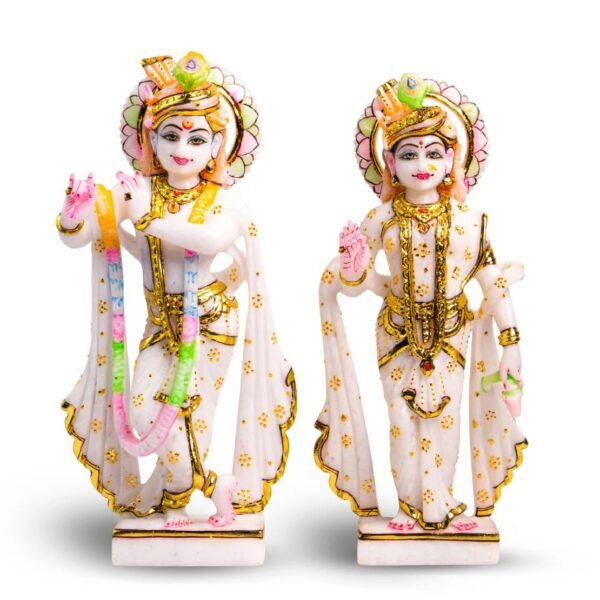 Radha Kirshna, White Marble Statue - Image 2