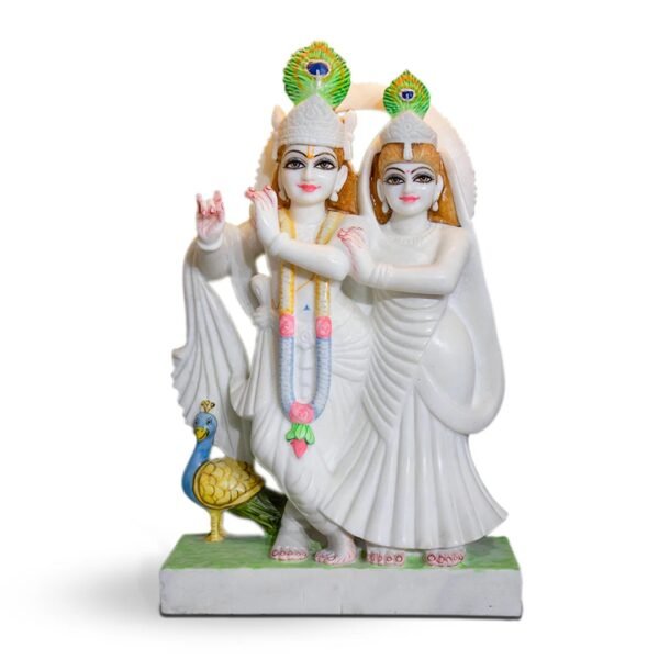 Radha Kirshna, White Marble Statue - Image 2
