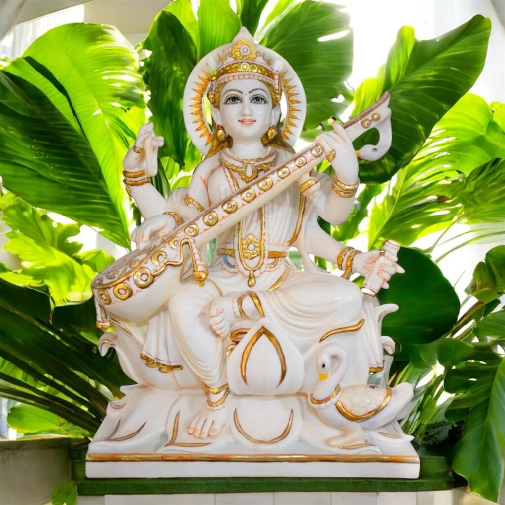 Maa Sarswati White Marble Statue