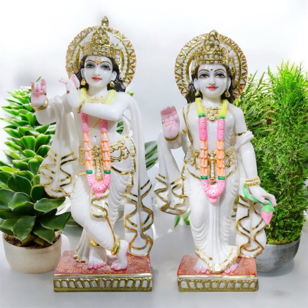 Radha Kirshna, White Marble Statue