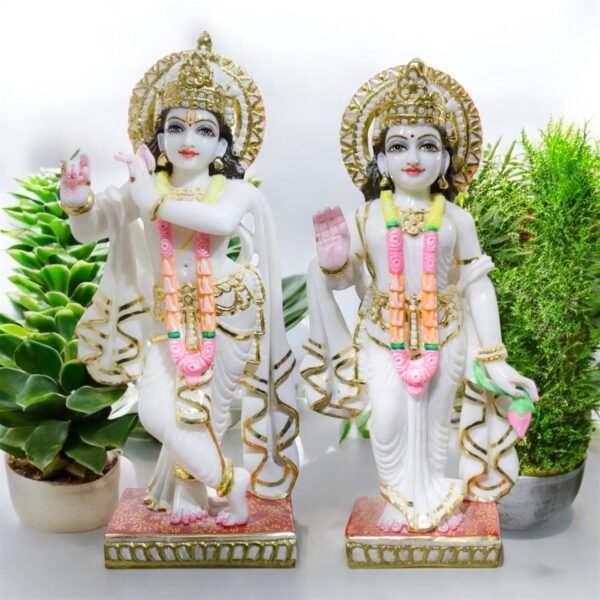 Radha Kirshna, White Marble Statue
