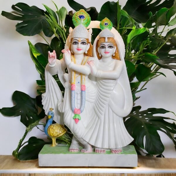 Radha Kirshna, White Marble Statue