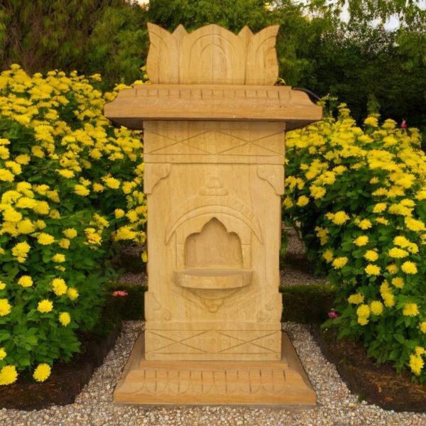 Sandstone Tulsi Pot,Brown Carving - Image 2