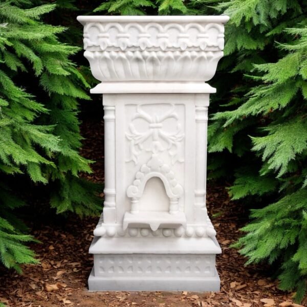 Marble Tulsi Pot, White Marble Carving - Image 2