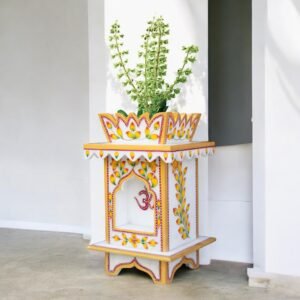 Marble Tulsi Pot. Traditional Painting