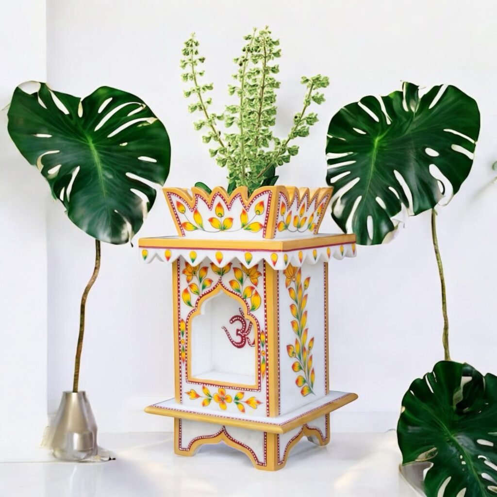 Marble Tulsi Pot. (Small) Traditional Painting