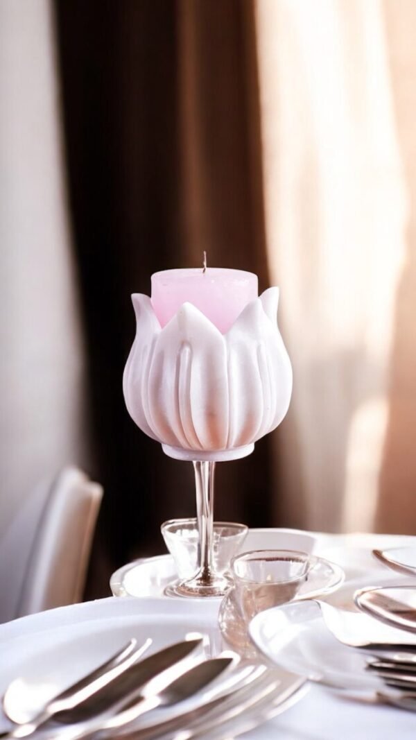 White Marble Lotus Candle Holders